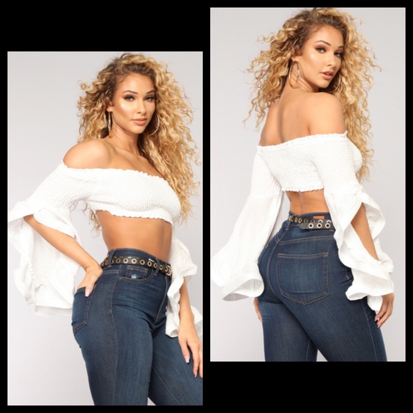 Fashion Nova Ruffle Bell Sleeve Crop Top Blouse - Picture 6 of 8